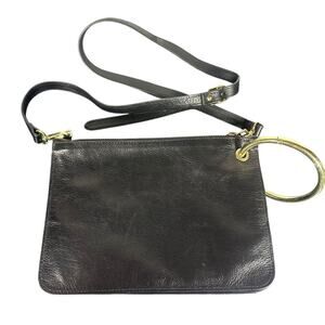 Divina Firenze Black Leather Crossbody Bag with Gold Ring Handle Italy Made